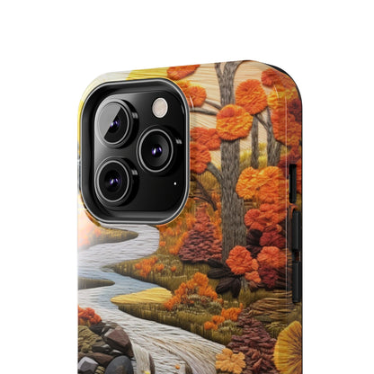 Enchanting Fall Landscape Phone Case | Vintage Boho Embroidery Style