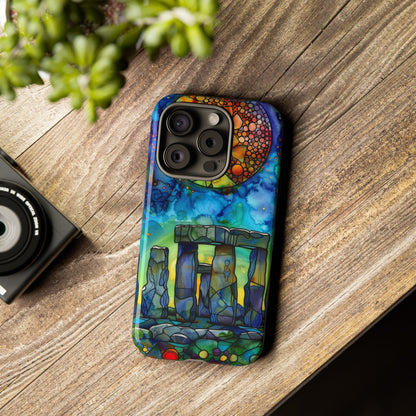 Stonehenge Neolithic Full Moon Stained Glass Watercolor Phone Cover