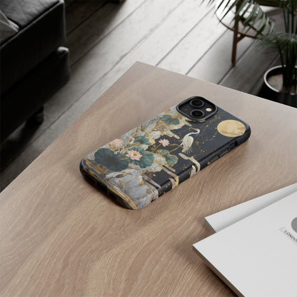 Heron and Moon Floral Zen Art Phone Case