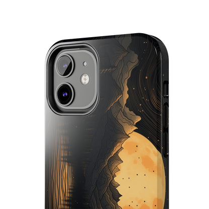 Abstract Landscape Black and Gold Mountains iPhone Case | Embrace the Mystical Full Moon