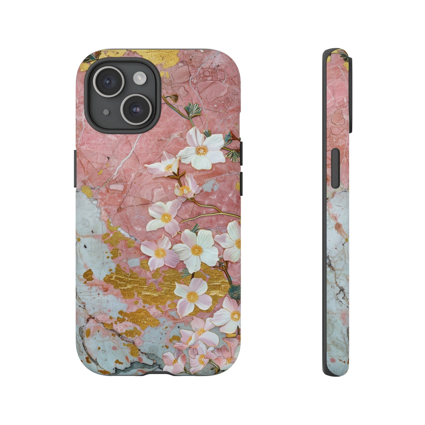 Pink Forget Me Nots Gold Floral Phone Case