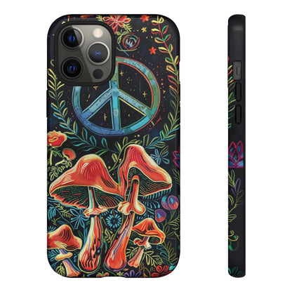 Embroidery Style Magic Mushrooms and Peace Sign Phone Case