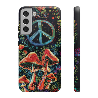 Embroidery Style Magic Mushrooms and Peace Sign Phone Case