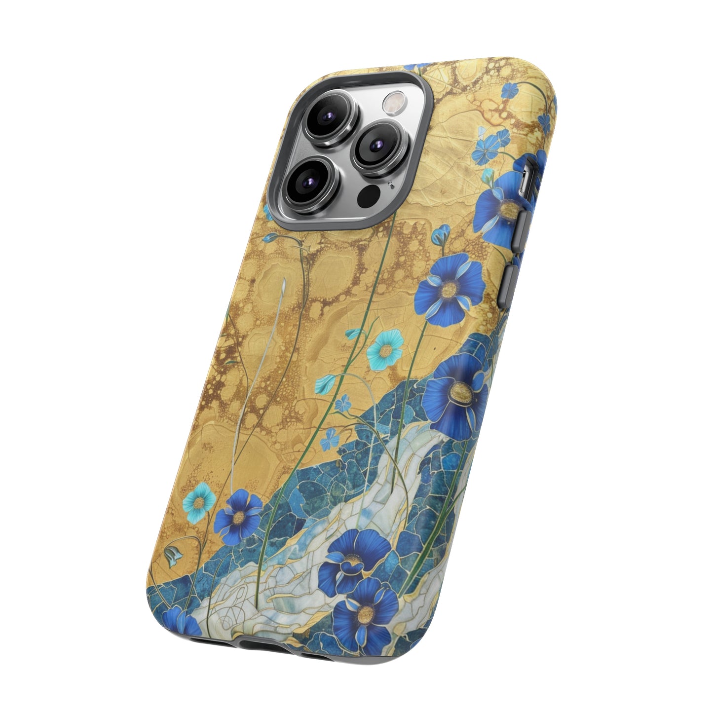 Forget Me Nots Gold Color Splash Floral Design Phone Case