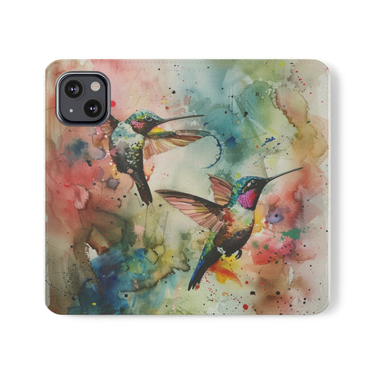 Watercolor hummingbirds flip case for iPhone 13