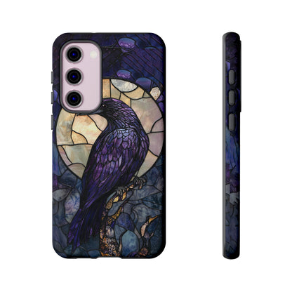 Halloween Phone Case Purple Raven Stained Glass Style Spooky Moon Phone Cover