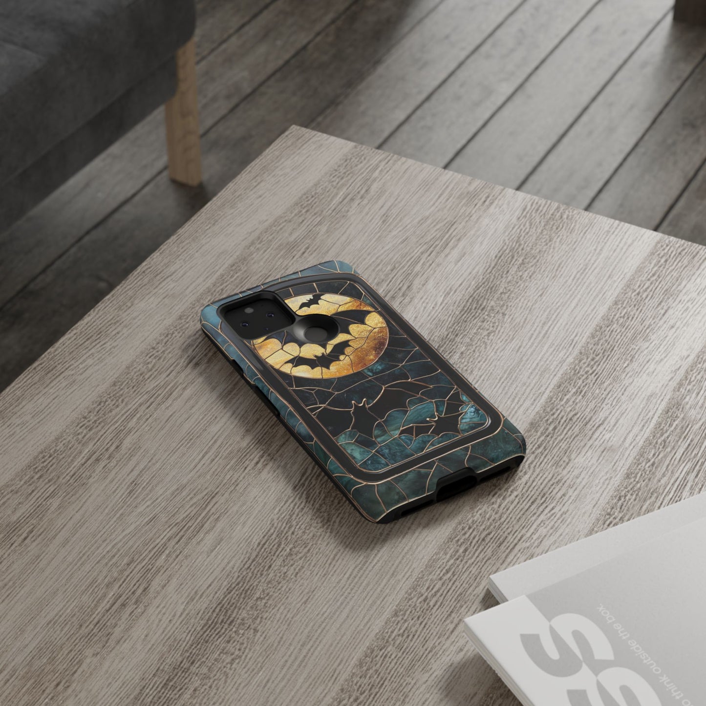 Halloween Phone Case Bats Stained Glass Style Spooky Moon Phone Cover