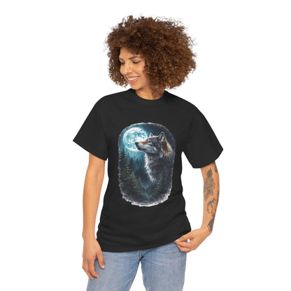 Classic Moon and Wolf T Shirt Mythic Night Graphic Tee