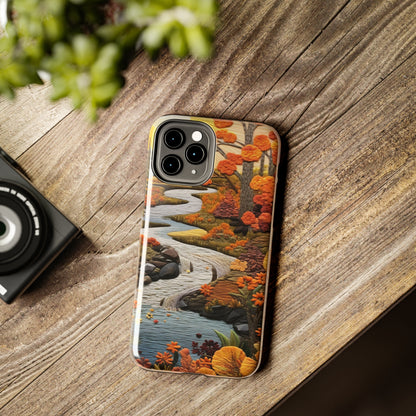 Enchanting Fall Landscape Phone Case | Vintage Boho Embroidery Style