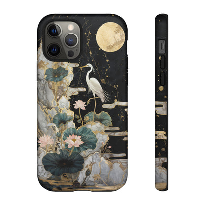 Heron and Moon Floral Zen Art Phone Case