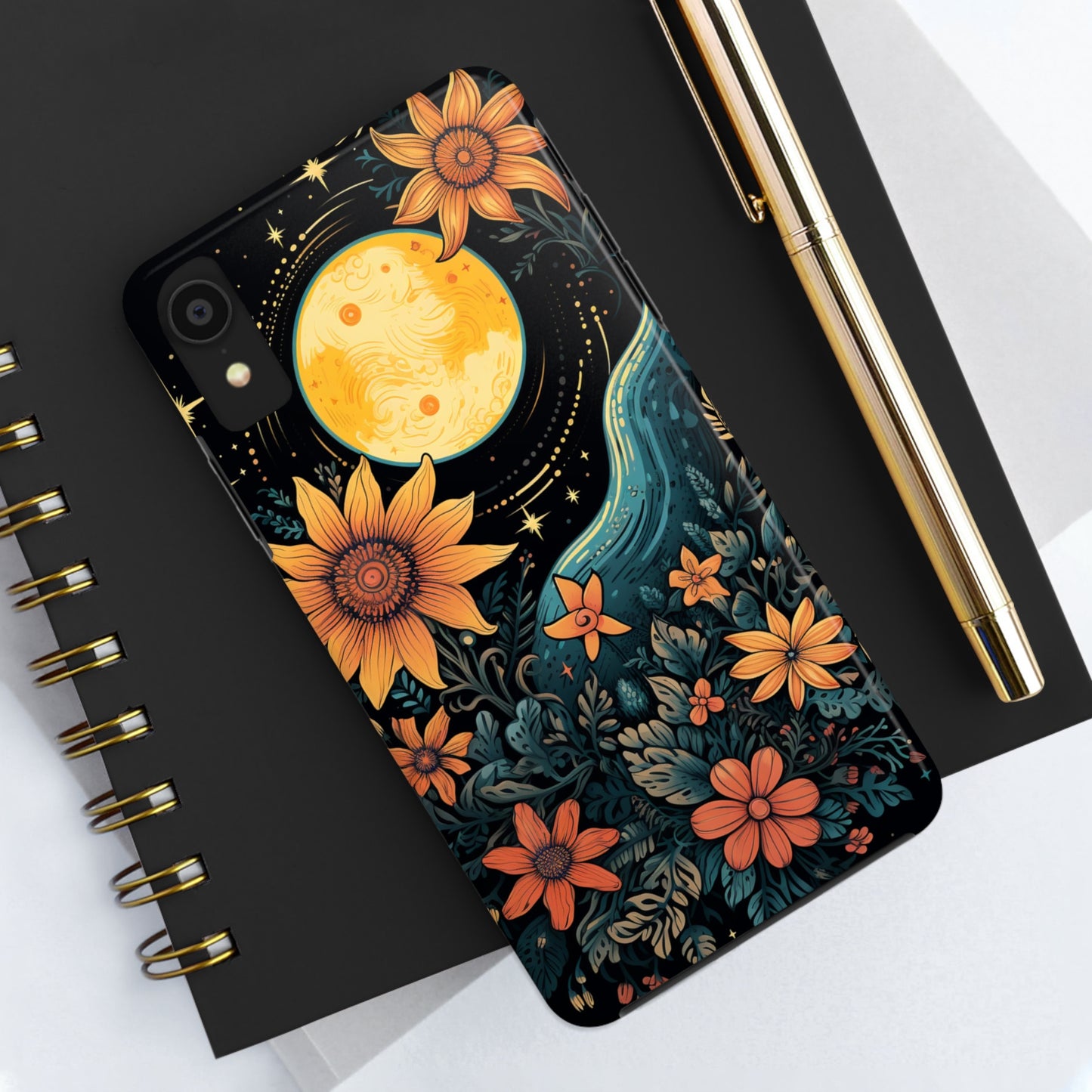 Boho Meets Cottagecore: Floral Sun, Moon & Stars iPhone Case – A Celestial Delight