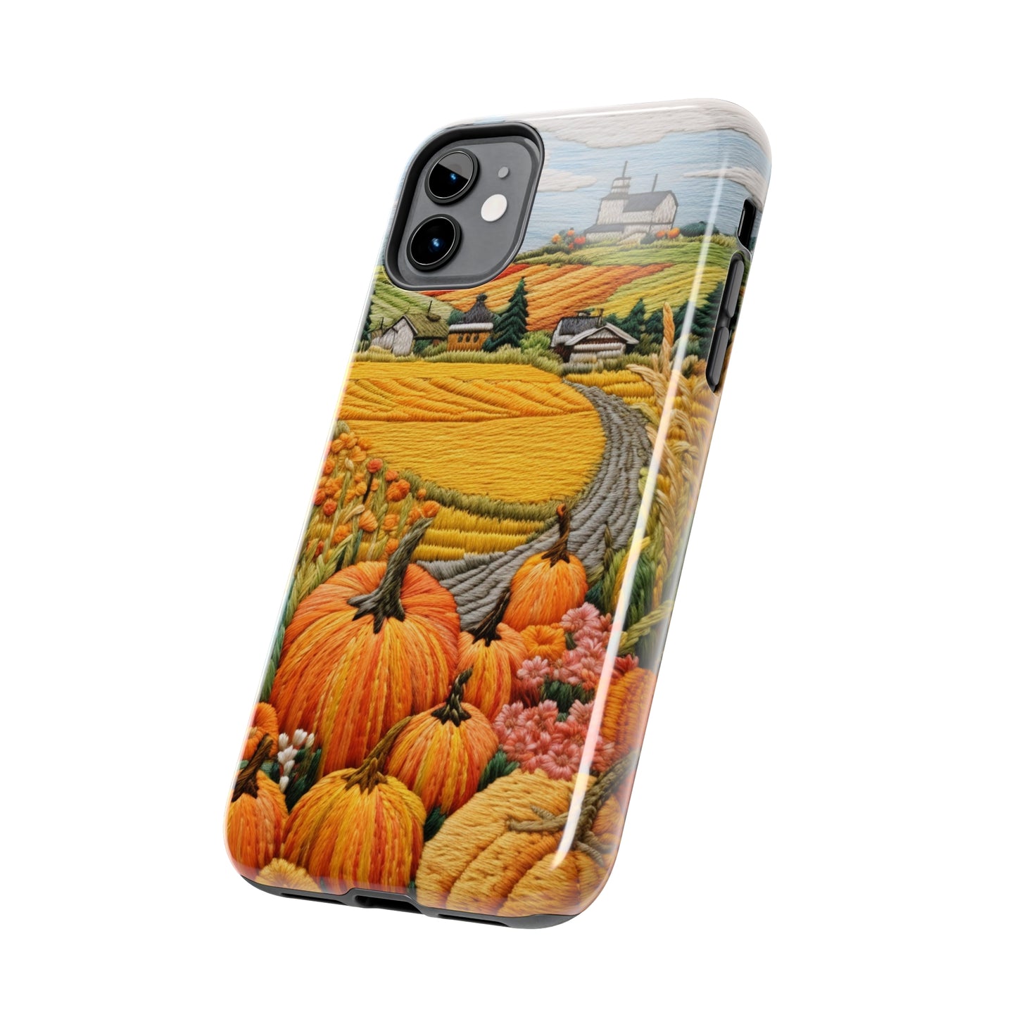 Harvest Hues: Halloween Pumpkin Patch | Embroidered Landscape for iPhone Range