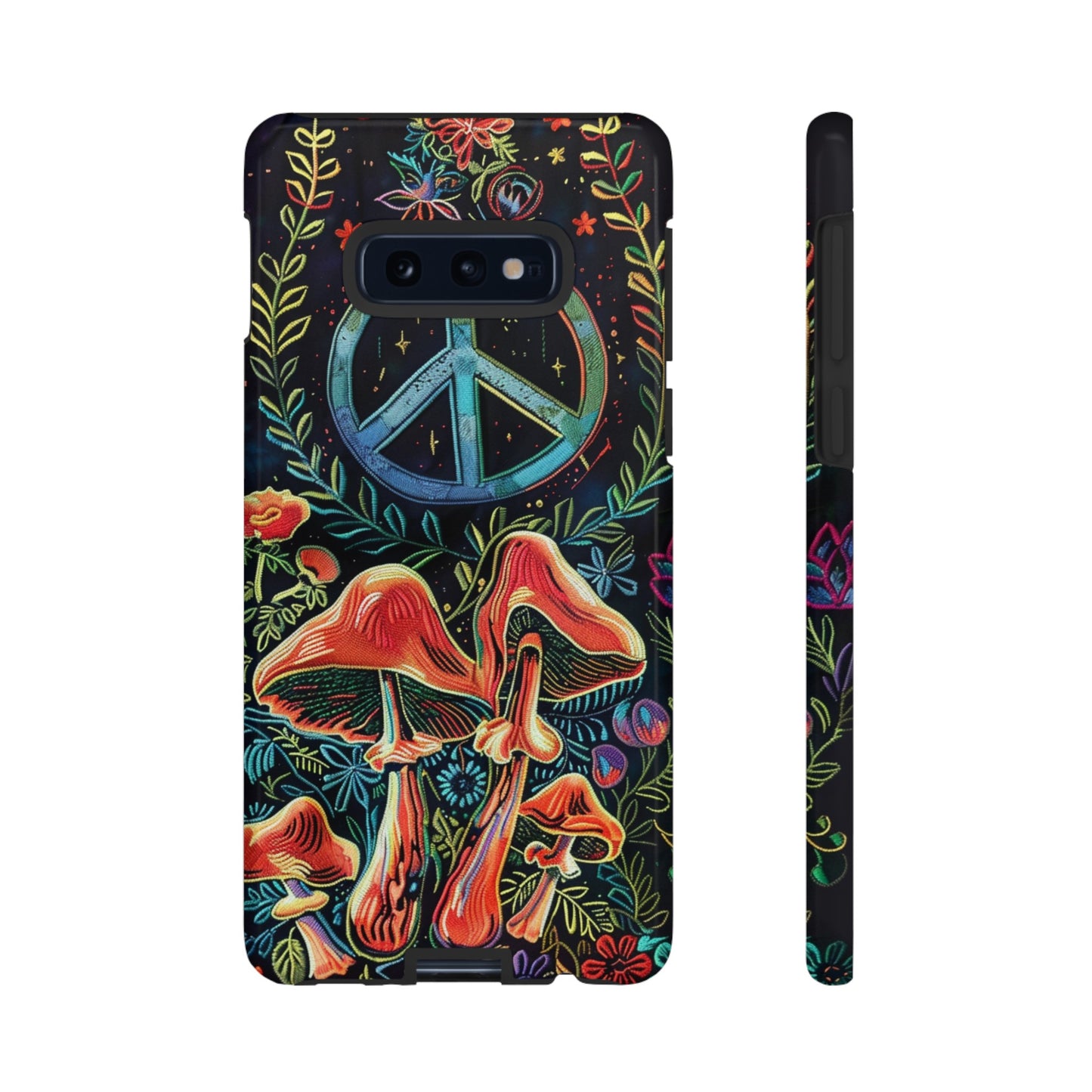 Embroidery Style Magic Mushrooms and Peace Sign Phone Case