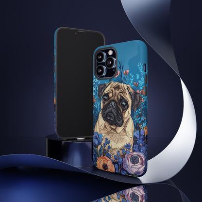 Cute Pug Dog Blue Floral Design Phone Case