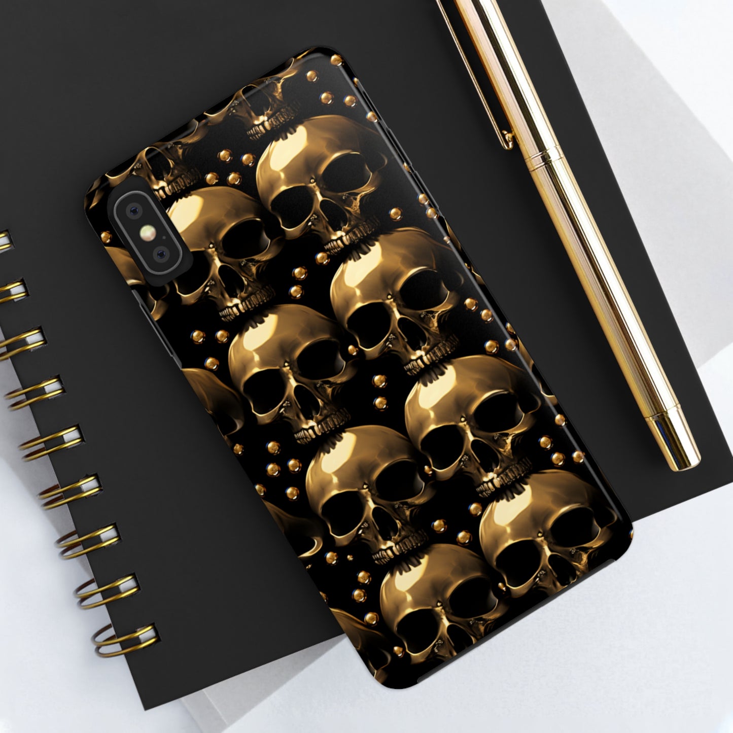 iPhone Case Golden Enigma: Where Goth Meets Glamour | Gold Skulls iPhone Tough Case