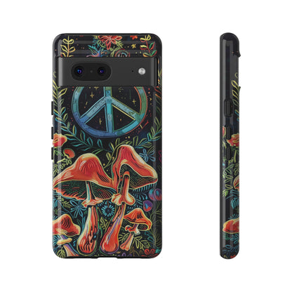 Embroidery Style Magic Mushrooms and Peace Sign Phone Case