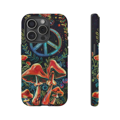 Embroidery Style Magic Mushrooms and Peace Sign Phone Case