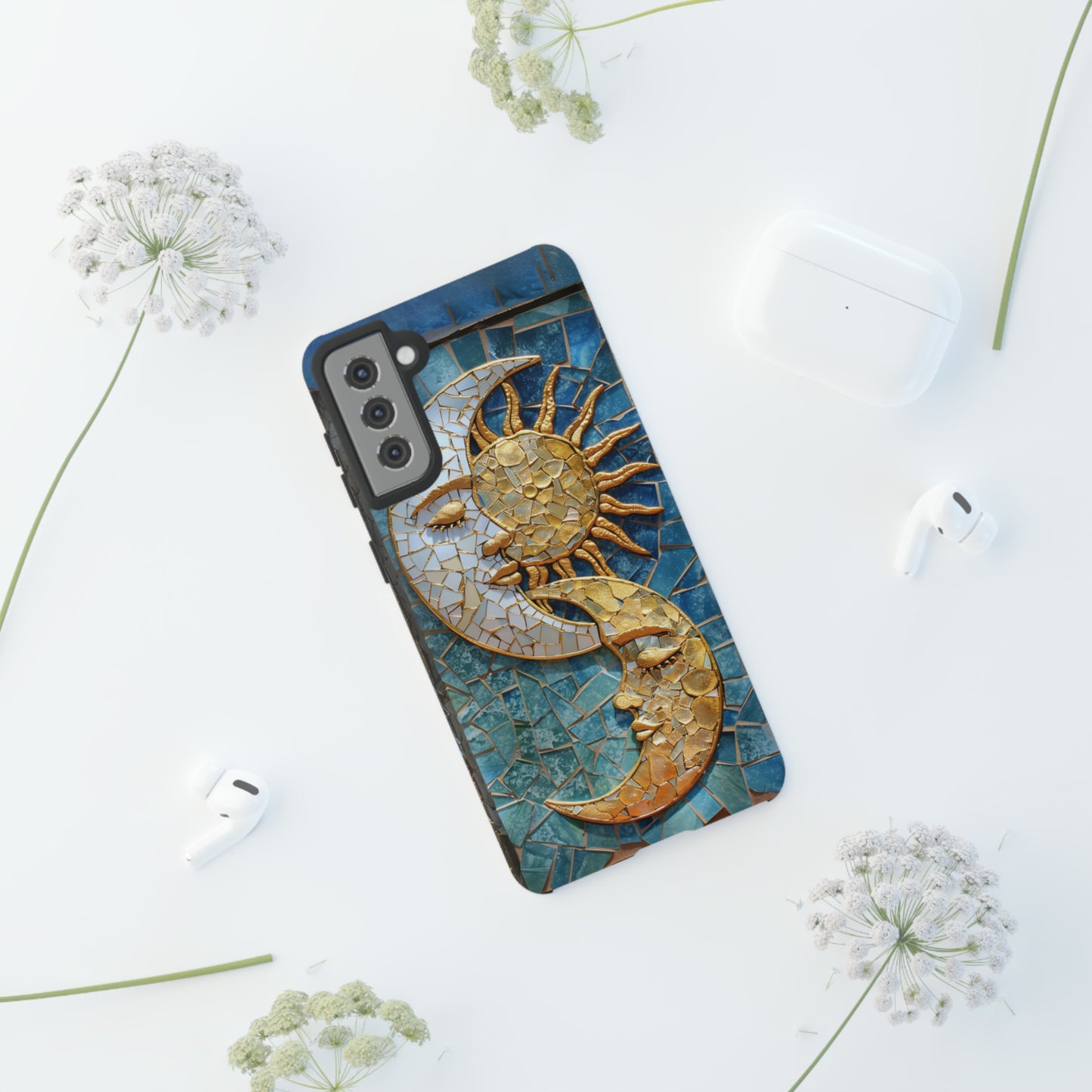 Boho Sun and Moon Mosaic Tile Stained Glass Phone Case