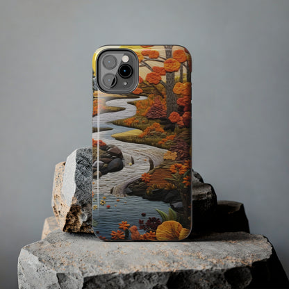Enchanting Fall Landscape Phone Case | Vintage Boho Embroidery Style
