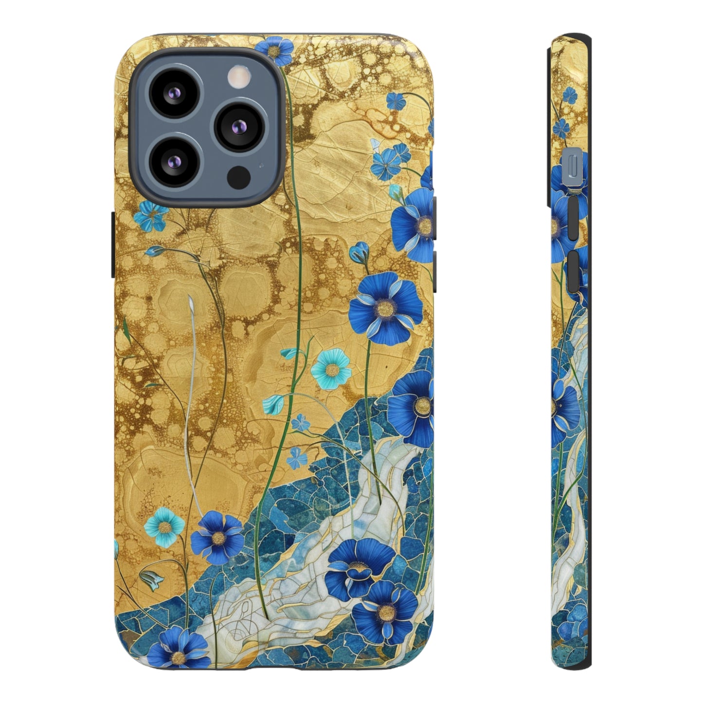 Forget Me Nots Gold Color Splash Floral Design Phone Case