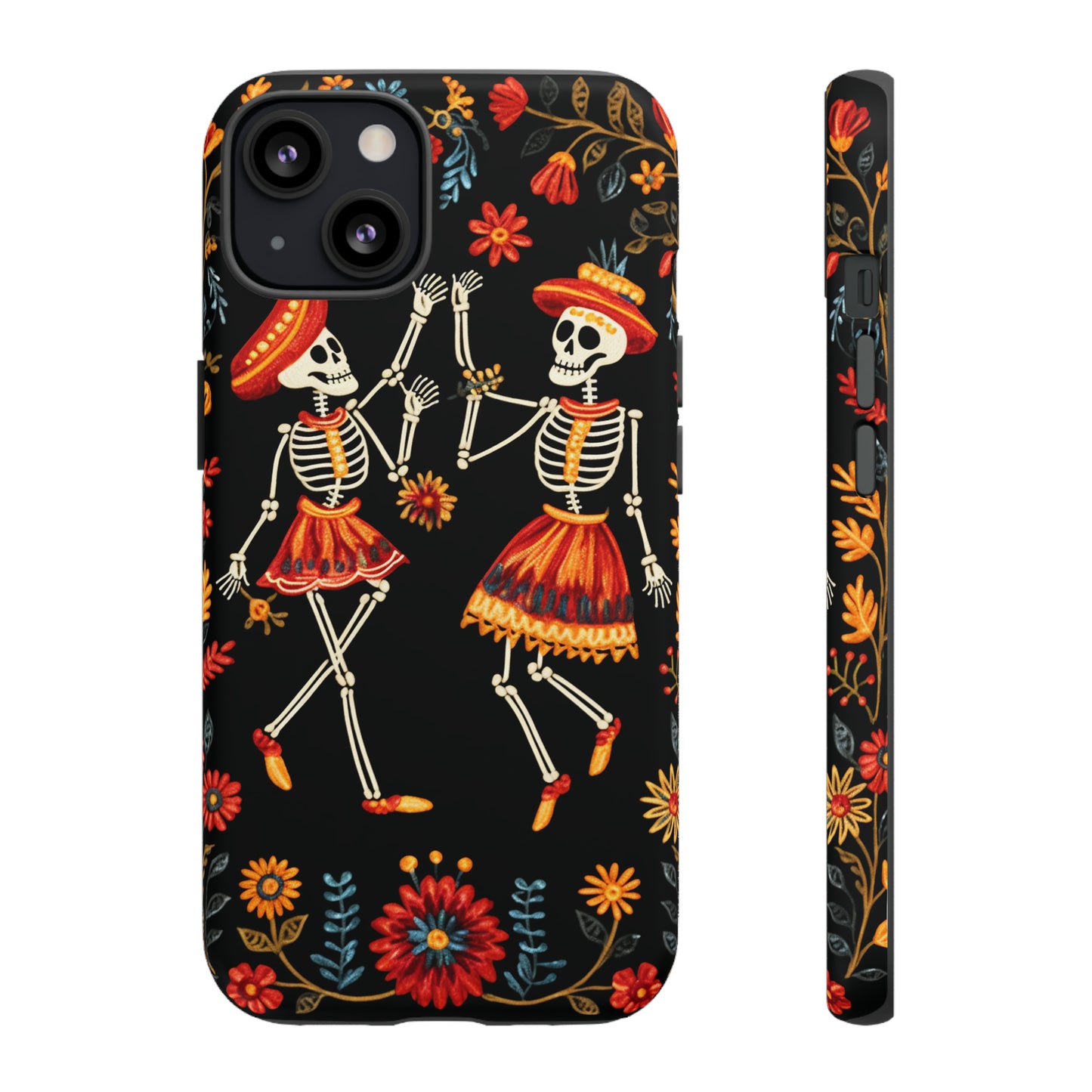 Dead Can Dance, iPhone 15 case, Floral Embroidery Skeletons | Whimsical Dance of the Departed for Google Pixel, iPhone & Samsung Galaxy