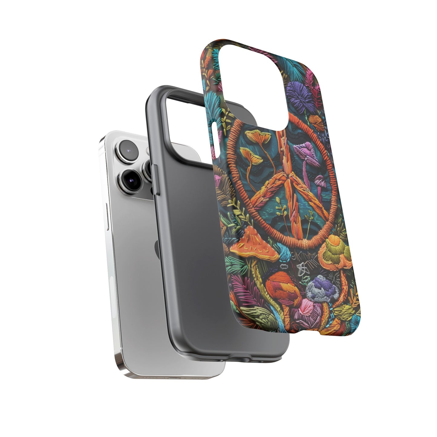 Embroidery Style Magic Mushrooms and Peace Sign Phone Case