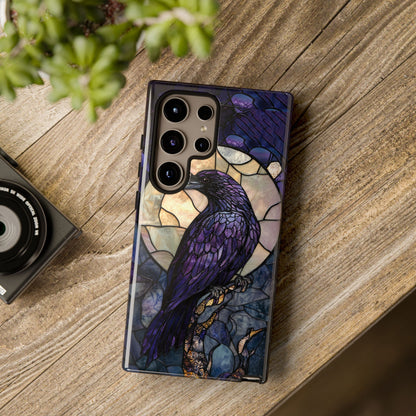 Halloween Phone Case Purple Raven Stained Glass Style Spooky Moon Phone Cover