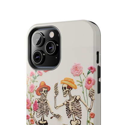 Dancing Halloween Skeletons Embroidery iPhone Case | iPhone X to iPhone 14 Pro Max