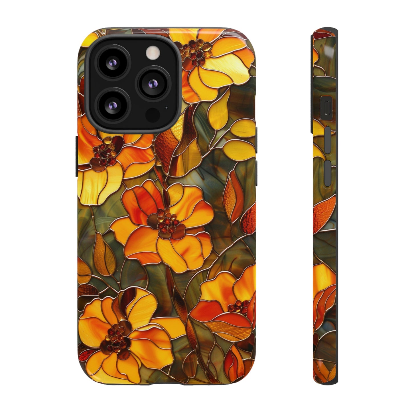 Orange Floral Phone Case Stained Glass Style