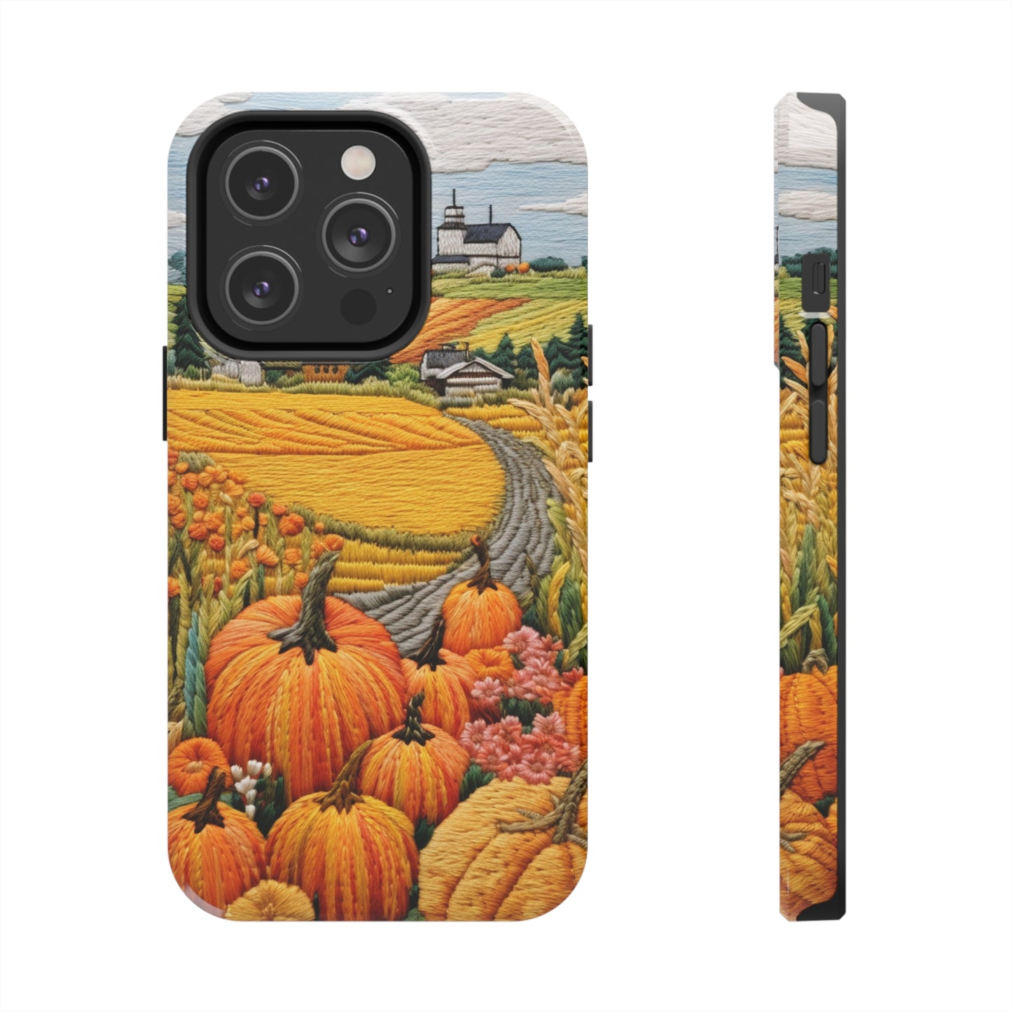 Harvest Hues: Halloween Pumpkin Patch | Embroidered Landscape for iPhone Range