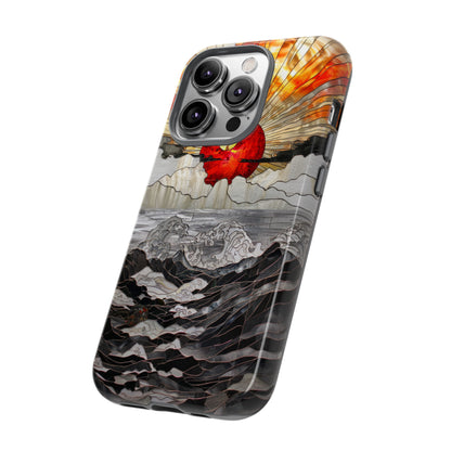 Japanese Rising Sun Phone Case Stained Glass Ocean Wave Phone Cover iPhone 15 Case