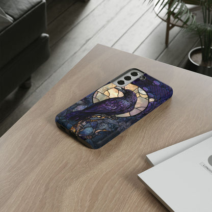 Halloween Phone Case Purple Raven Stained Glass Style Spooky Moon Phone Cover