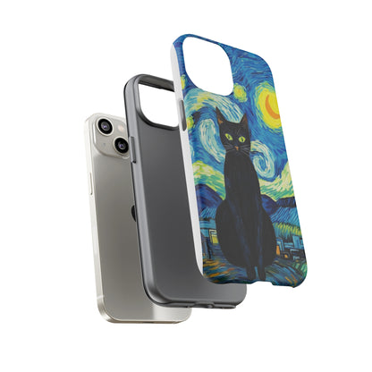 Starry Night Van Gogh Black Cat iPhone, Samsung Galaxy, Google Pixel  Case | Embrace Artistic Whimsy and Feline Charm