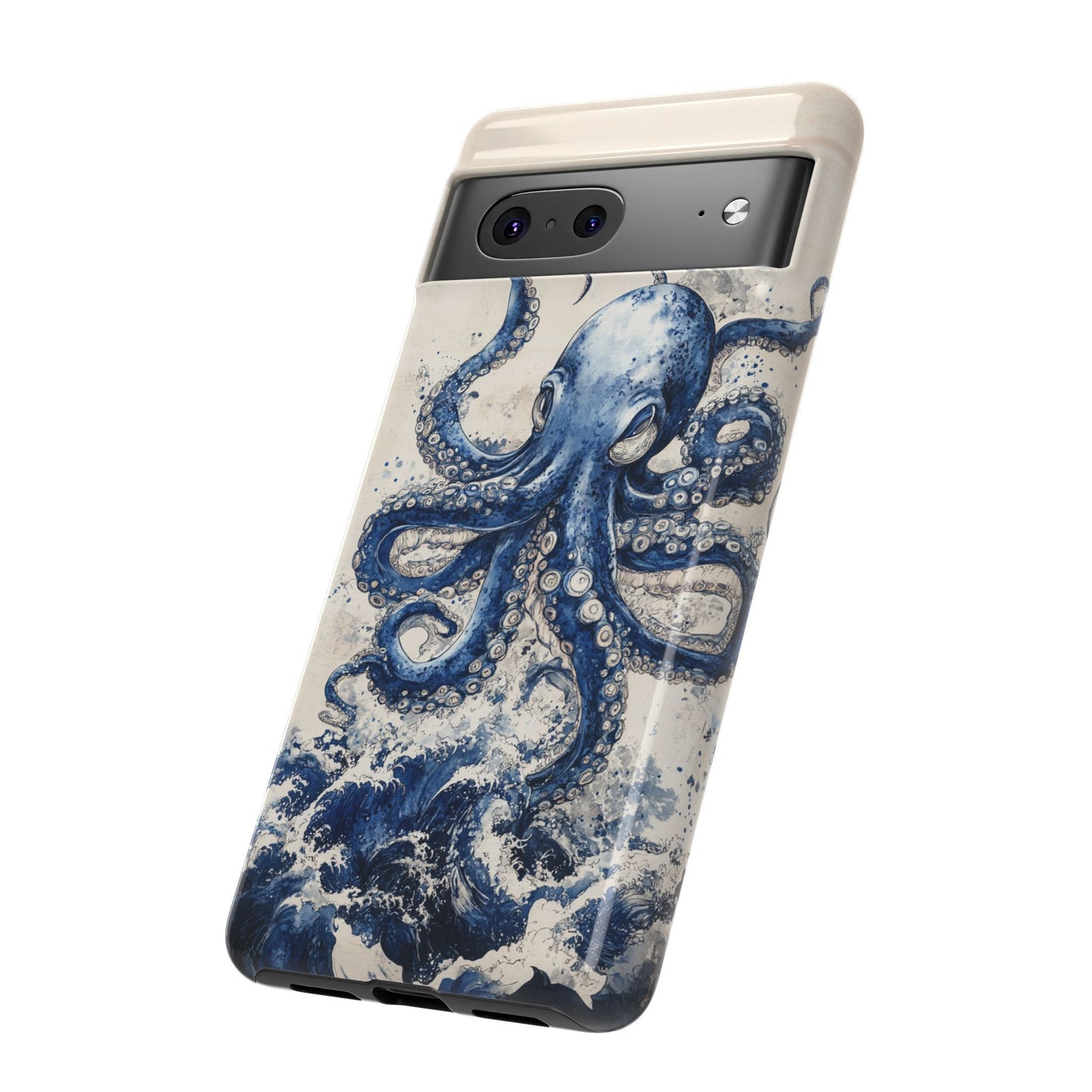 Vintage Japanese Art Style Blue Octopus and Waves Phone Cover