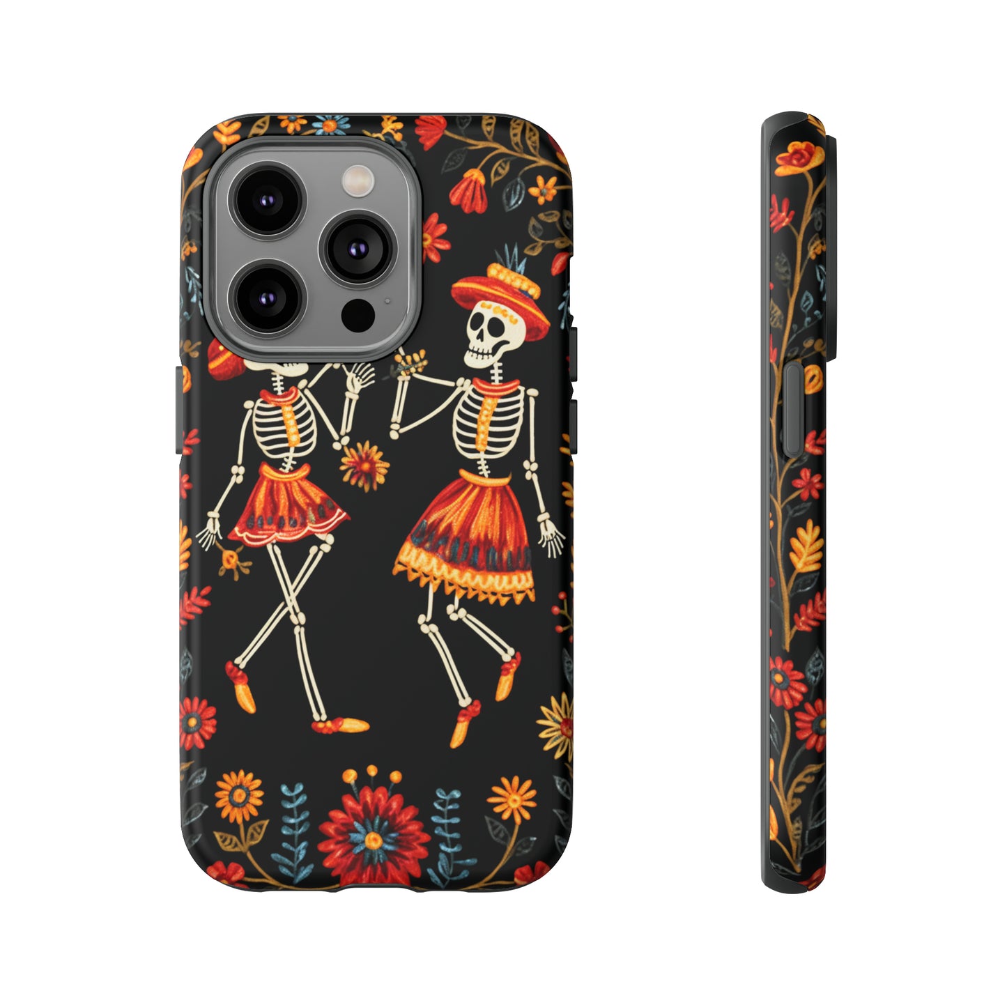 Dead Can Dance, iPhone 15 case, Floral Embroidery Skeletons | Whimsical Dance of the Departed for Google Pixel, iPhone & Samsung Galaxy