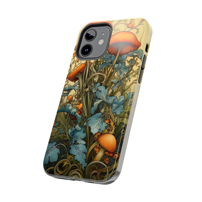 Vintage Mushroom iPhone Case Floral Aesthetic Art Nouveau Retro Phone Tough Case iPhone 14 Plus 13 12 7 8 SE Hippie Boho Style