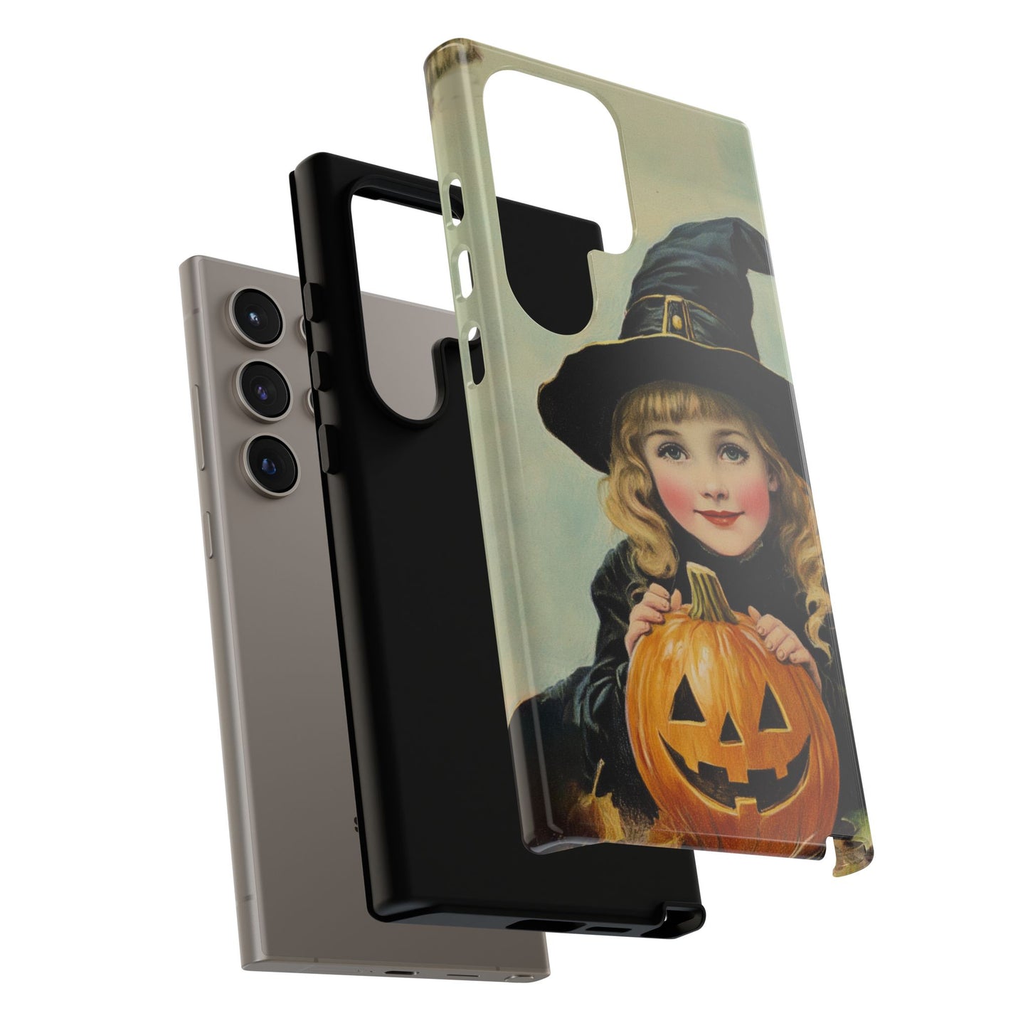 Vintage Halloween Card Witch and Jack-o'-lantern Phone Cover