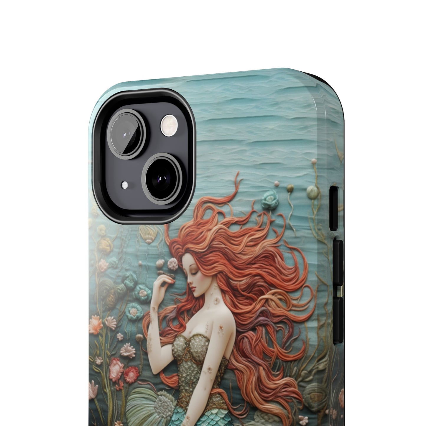 Siren's Song: Mermaid Elegance Apple Phone Case | Embroidery-Inspired iPhone Case