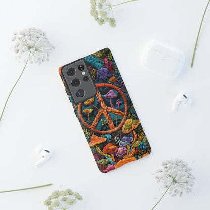 Embroidery Style Magic Mushrooms and Peace Sign Phone Case