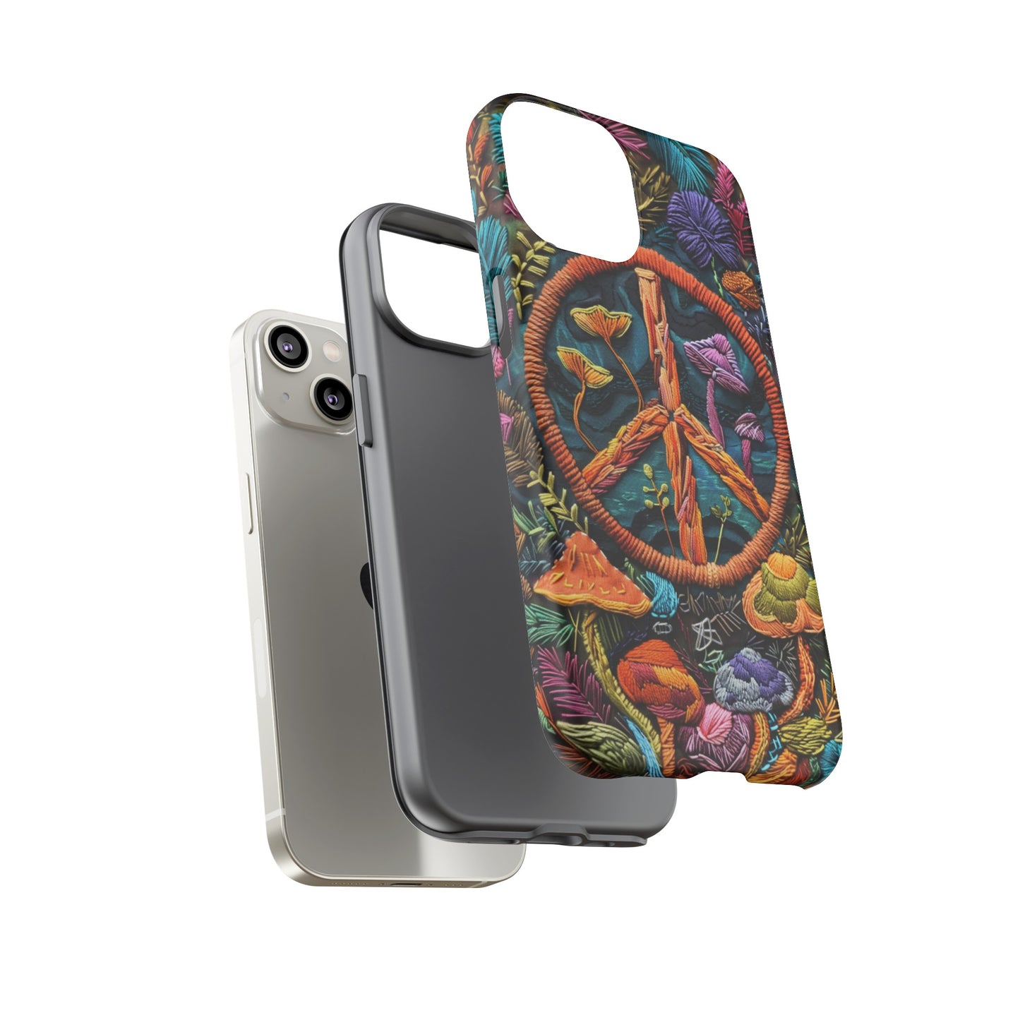 Embroidery Style Magic Mushrooms and Peace Sign Phone Case