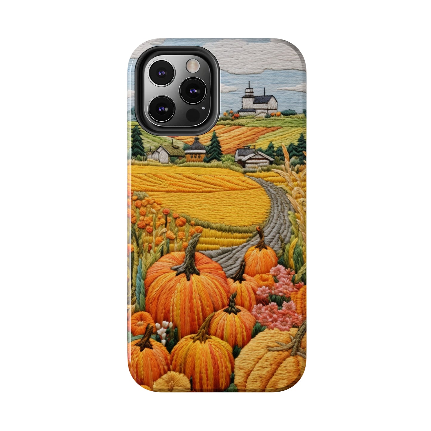 Harvest Hues: Halloween Pumpkin Patch | Embroidered Landscape for iPhone Range