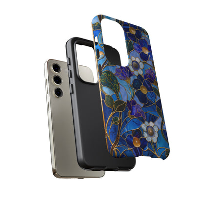 Blue Floral Stained Glass Gold Inlay Wild Flowers Phone Case