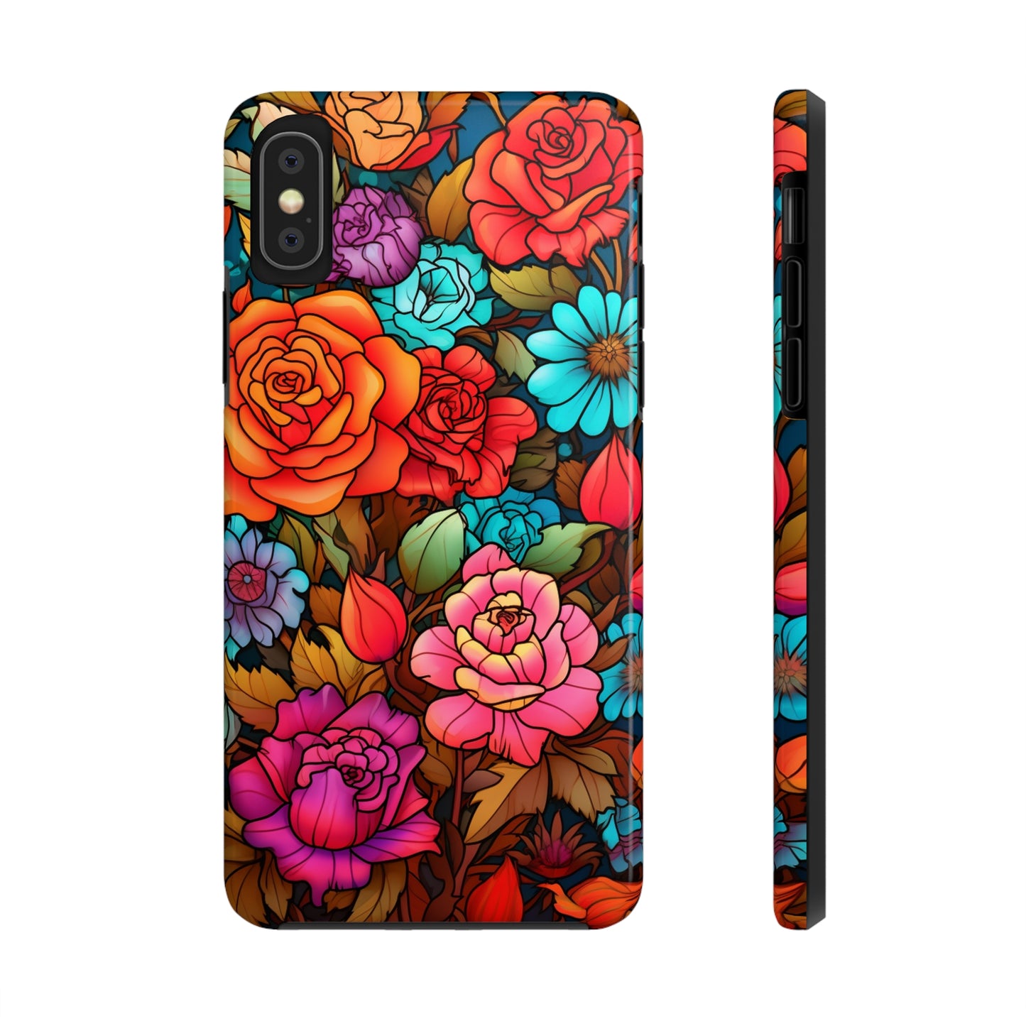 Stained Glass Tough iPhone Case | Trippy Psychedelic Flowers Floral Aesthetic Retro iPhone 14 Plus 13 12 7 8 Se Trendy Hippie Boho