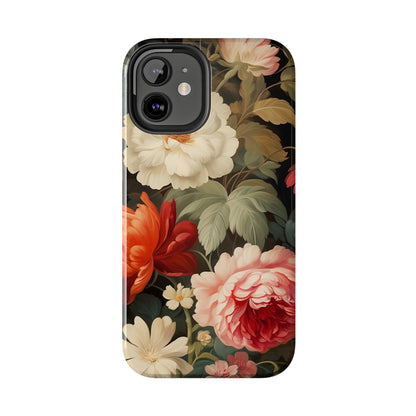 Vintage Floral Aesthetic Phone Tough Case | Antique Elegance for iPhone 11, 12, 13, 14