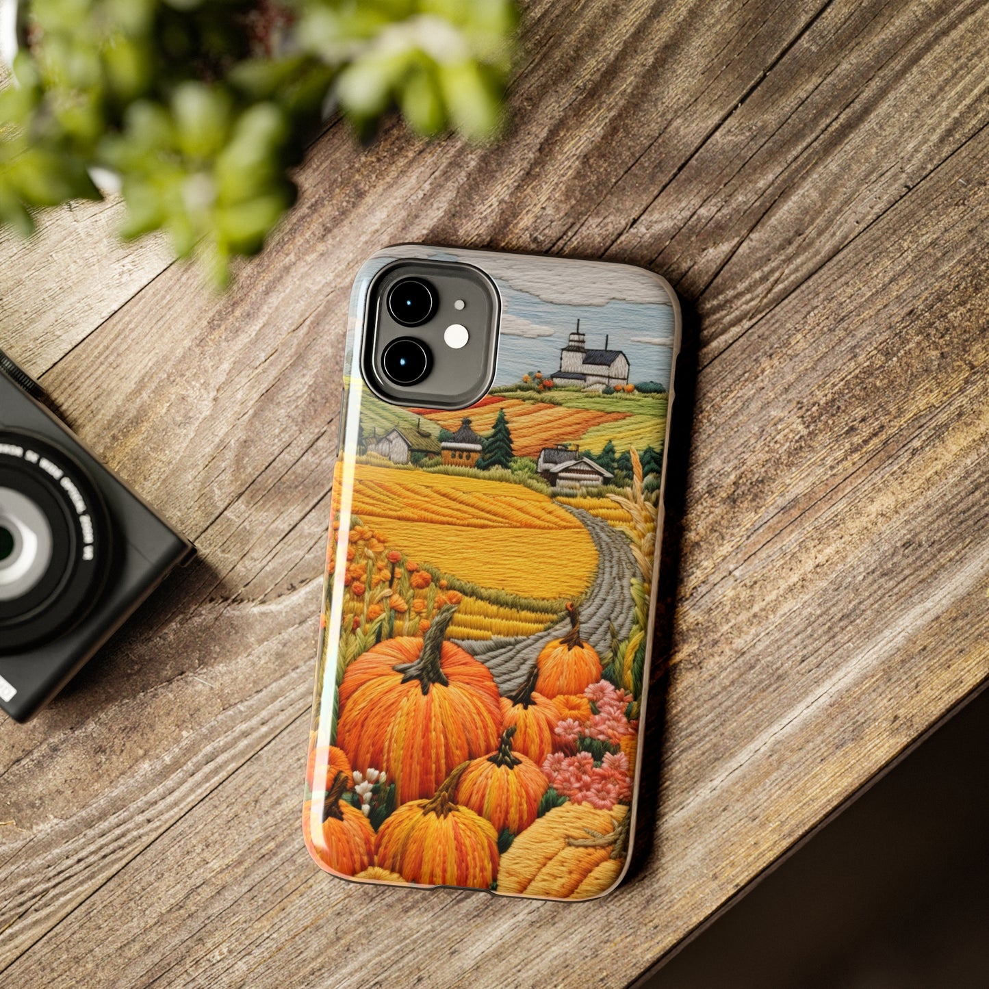 Harvest Hues: Halloween Pumpkin Patch | Embroidered Landscape for iPhone Range