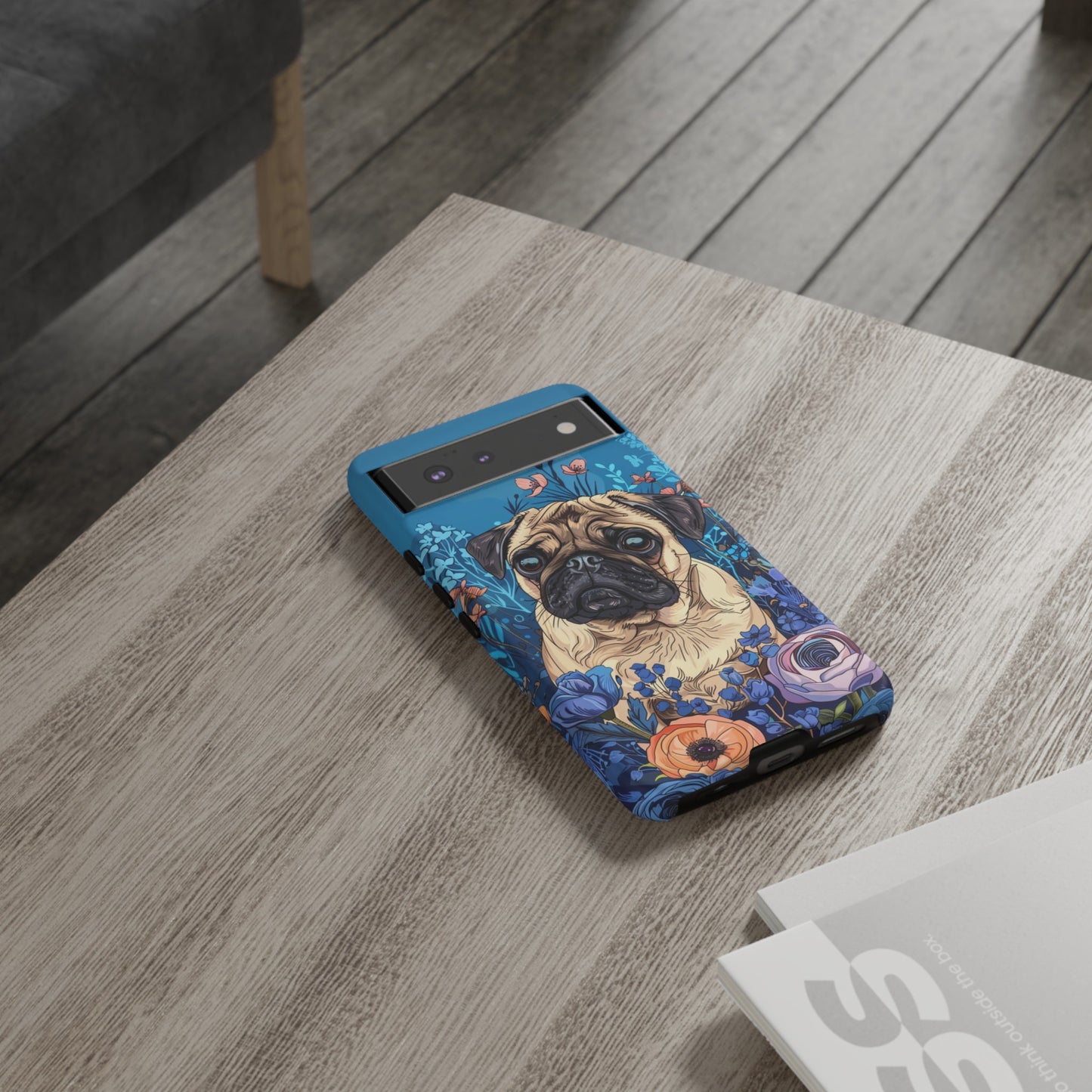 Cute Pug Dog Blue Floral Design Phone Case