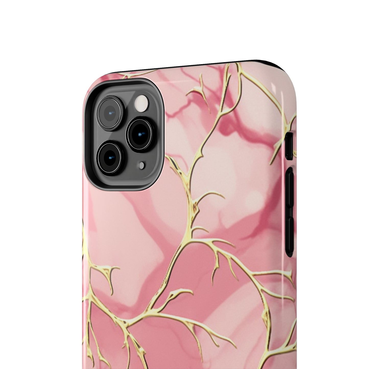 iPhone Elegance Unveiled: Pink & Gold Leaf Marble | Premium Tough iPhone Case