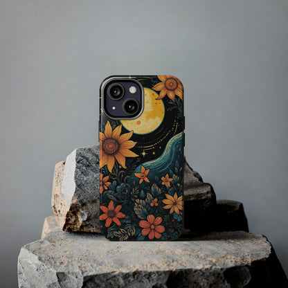 Boho Meets Cottagecore: Floral Sun, Moon & Stars iPhone Case – A Celestial Delight