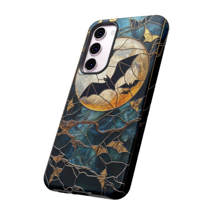 Halloween Phone Case Bats Stained Glass Style Spooky Moon Phone Cover