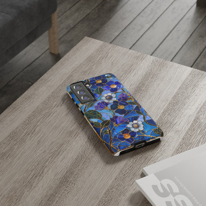 Blue Floral Stained Glass Gold Inlay Wild Flowers Phone Case